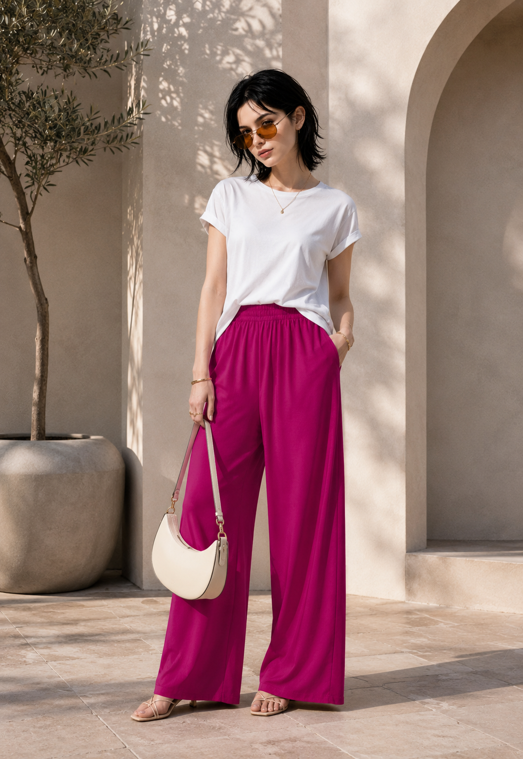 Neon Berry Wide-Leg Pants