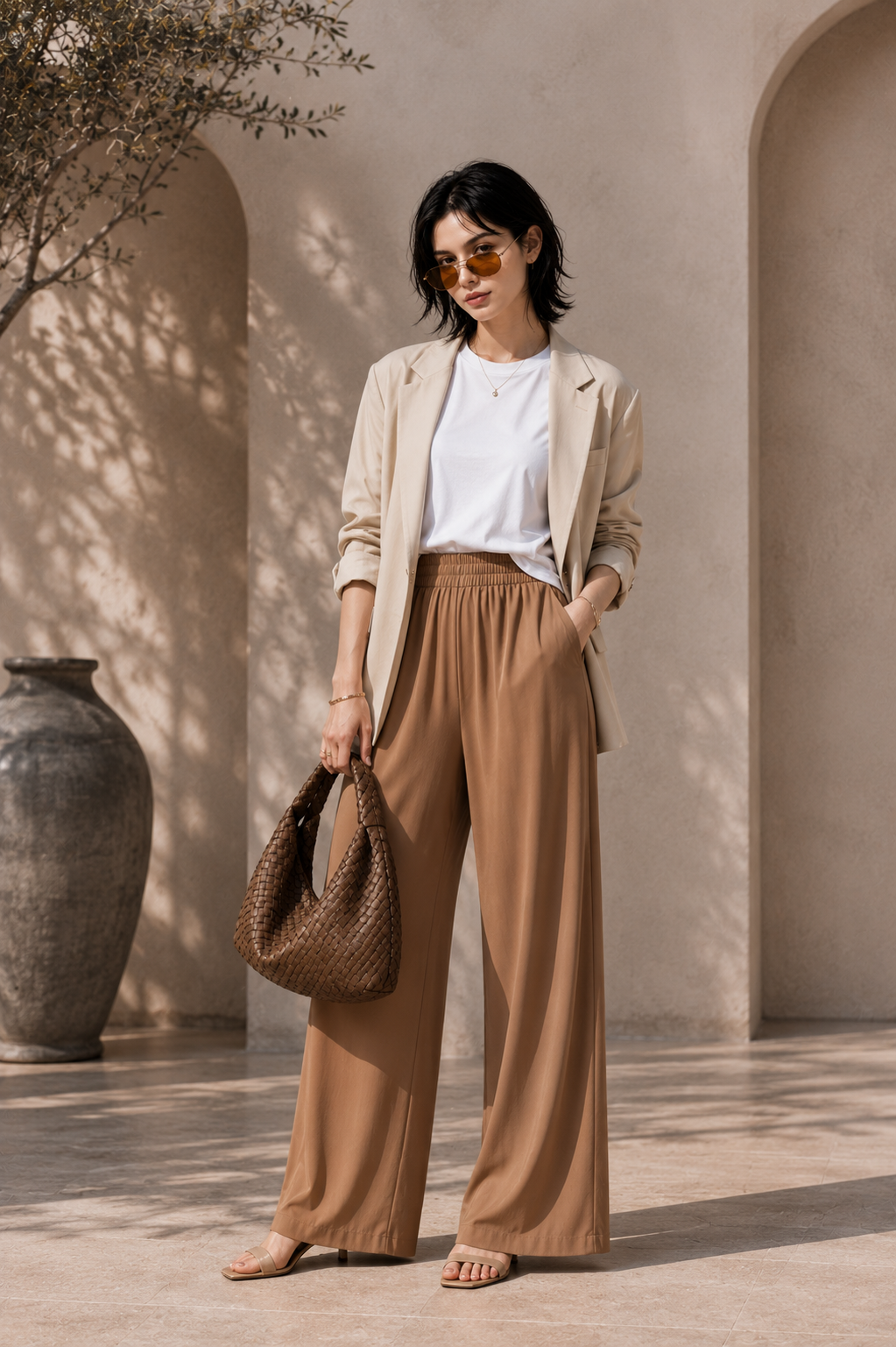 Caramel Drift Wide-Leg Pants