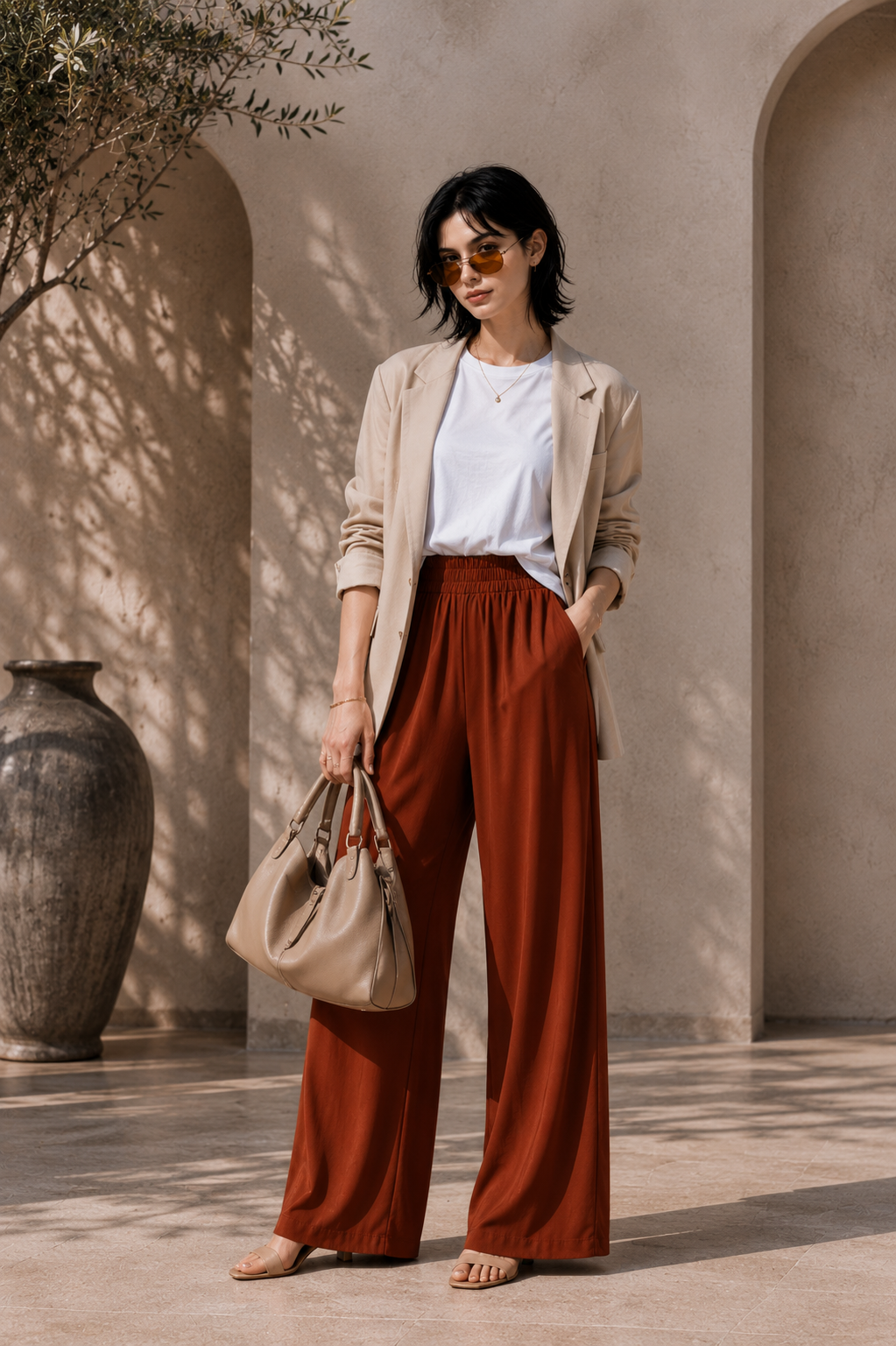 Burnt Sienna Wide-Leg Pants