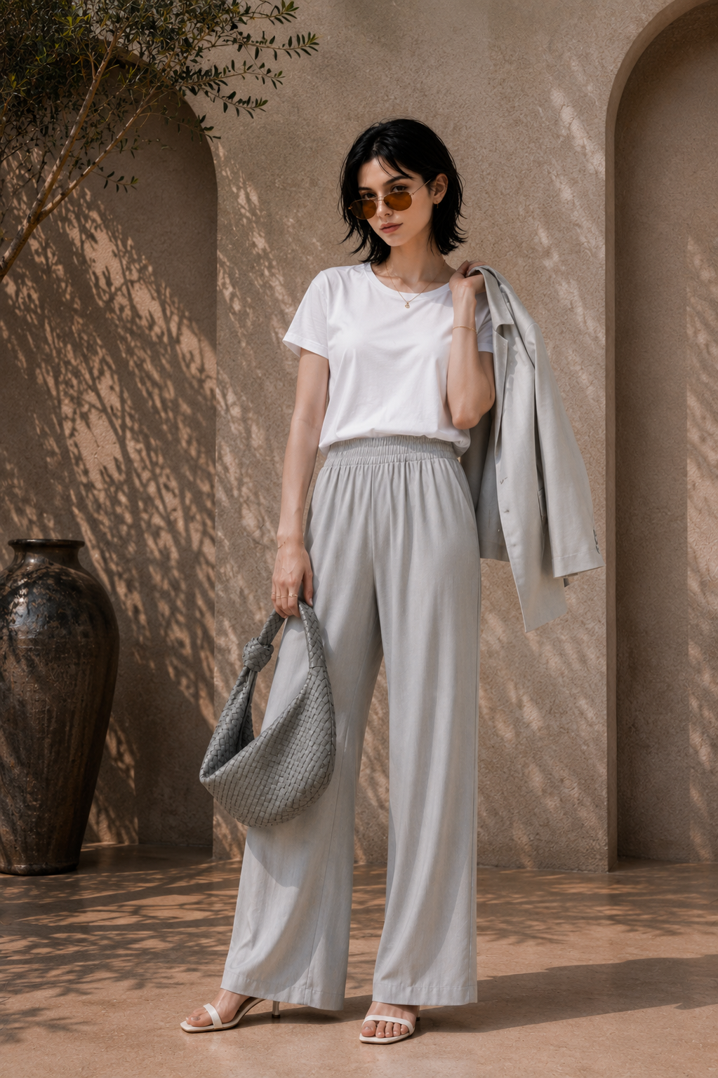 Silver Mist Wide-Leg Pants