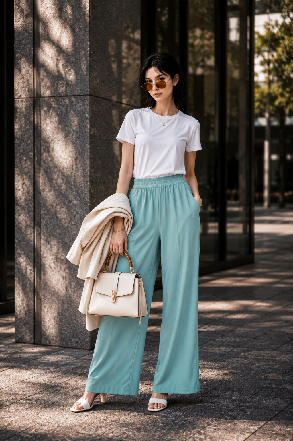 Aqua Céleste Wide-Leg Pants