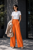 Solar Tangerine Wide-Leg Pants