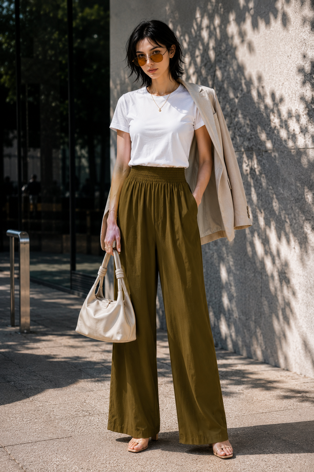 Bronze Olive Wide-Leg Pants