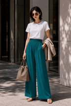 Verdant Teal Wide-Leg Pants